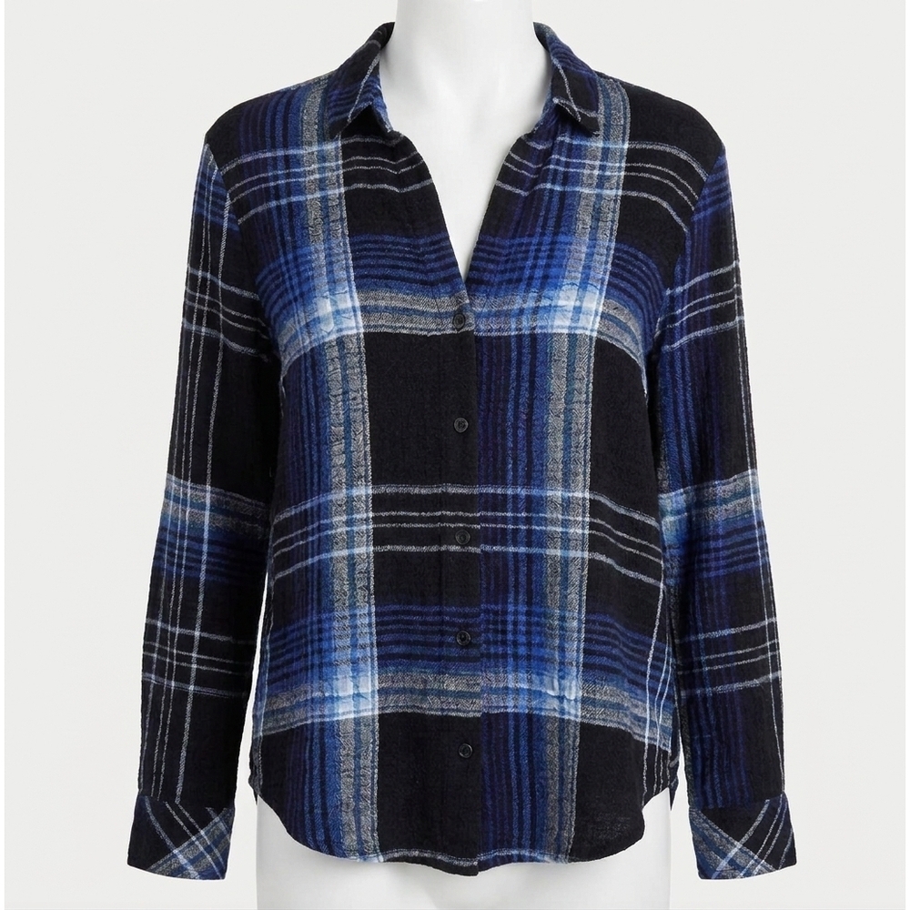 NEW BELLA DAHL flowy button down cobalt plaid in cobalt plaid